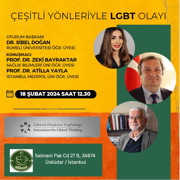 🔊 İstanbul Şubat Ayı Kahvaltısı ve Panel! 18 Şubat 2024, Pazar 🕦 11.00 Kahvaltı 🕜 12.30 Panel 'Çeşitli Yönleriyle LGBT Olayı' Oturum Başkanı: ✔Dr. Sibel Doğan Konuşmacılar: ✔Prof. Dr. Zeki Bayraktar ✔Prof. Dr. Atilla Yayla 📌 Abbara Kahve Selmani Pak Cad. No. 27 Üsküdar