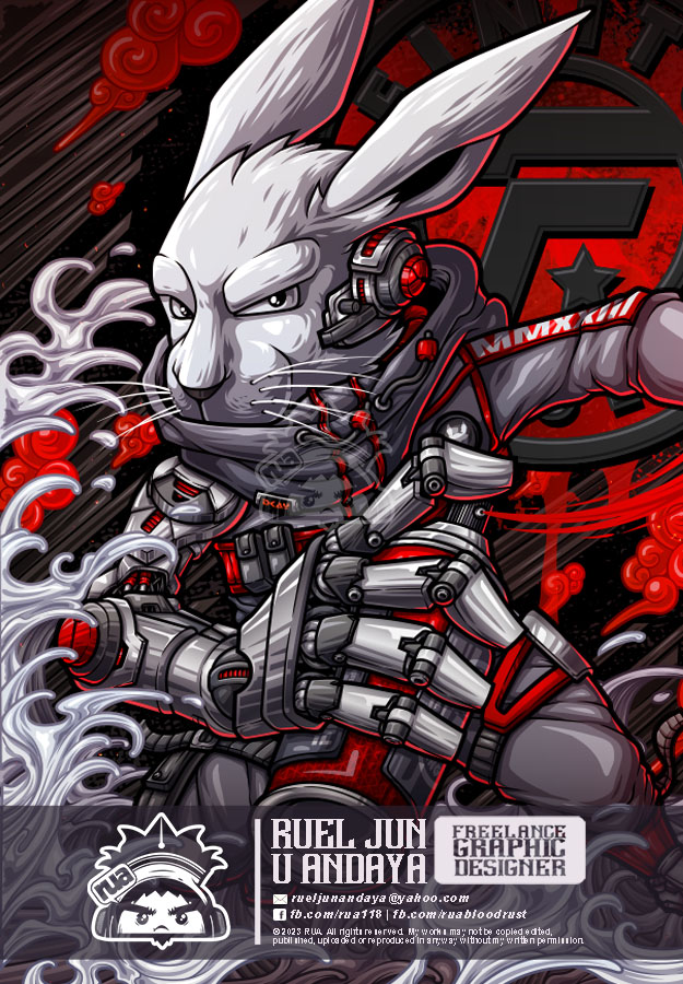 RUAarts118's tweet photo. FINITO YEAR OF THE RABBIT DESIGN

#fullsublimation #appareldesign #sheinxartdiscovery #vector #yearoftherabbit #futuristic #cyberpunk #mecha #designforhire https://t.co/9yntKVUYdn