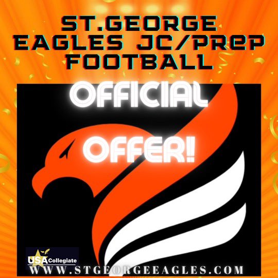 I am blessed to receive an offer to the St. George eagles @CoachGrajek #fbcoachg #stgeorgeeagles #saunyj1 #lahivaka #stryderhurd #croshawgreg #burrdad6 #@coachgrajek #@SGE FB PREP/JC