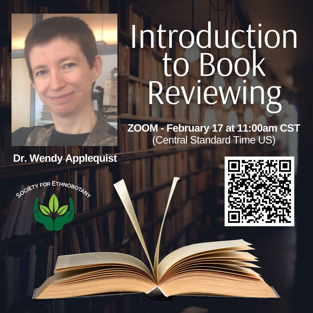 Dr. Wendy Applequist, SEB Past-President and book review editor for Economic Botany, will hold a free online informational session on Zoom about writing book reviews.  
THIS SATURDAY, February 17, 2024 11:00am CST (Central Standard Time US)
us02web.zoom.us/meeting/regist…