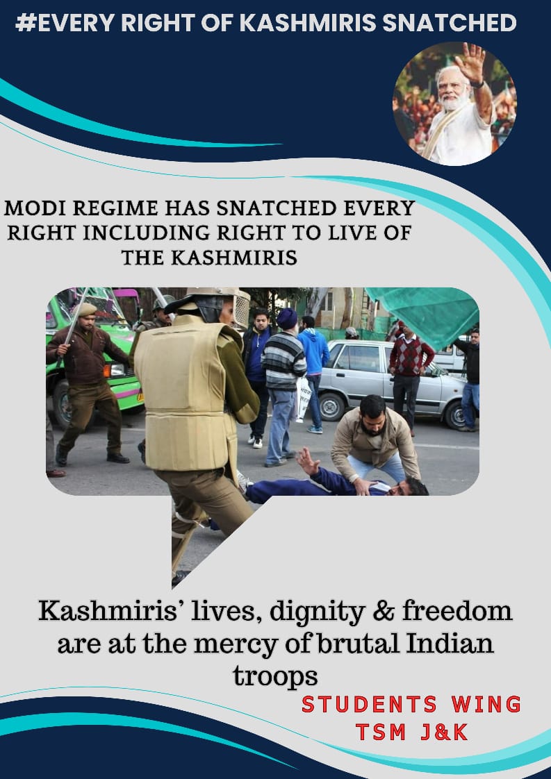 arshidawan101's tweet photo. #EveryRightOfKashmirisSnatched
•Modi regime has snatched every right including right to live of the Kashmiris
    •Kashmiris’ lives, dignity &amp; freedom are at the mercy of brutal Indian troops
   •HR violations in IIOJK have reached alarming proportions since Art 370 revocation https://t.co/RcoDE79Rc5