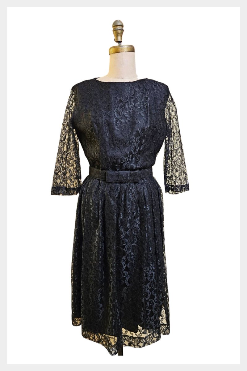 1950s black lace party dress | vintage 50s lace overlay fit and flare formal dress | 50s cocktail dress | medium waist 30 tuppu.net/e7897d5a #Etsy vintage #RetrouverBiz #50sCocktailDress