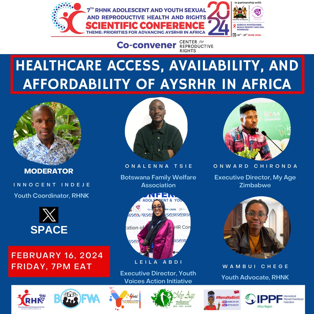 lucas_fondo's tweet photo. It's Today!Join us at the #RHNKConference2024 X-perience 
as from 7PM EAT
Hosted by @rhnkorg
Moderated by @innocent_indeje
Panelists: @Leilaisaak2 @hideout_podcast  @OnalennaT52378
Use!👇
https://t.co/s8MmjiqW0a..

@IPPFAR @Yvai_org @NenaNaBinti 
@MyAgeZim @KenyaSRHR @KenyaSRHR https://t.co/pll6At6I8M