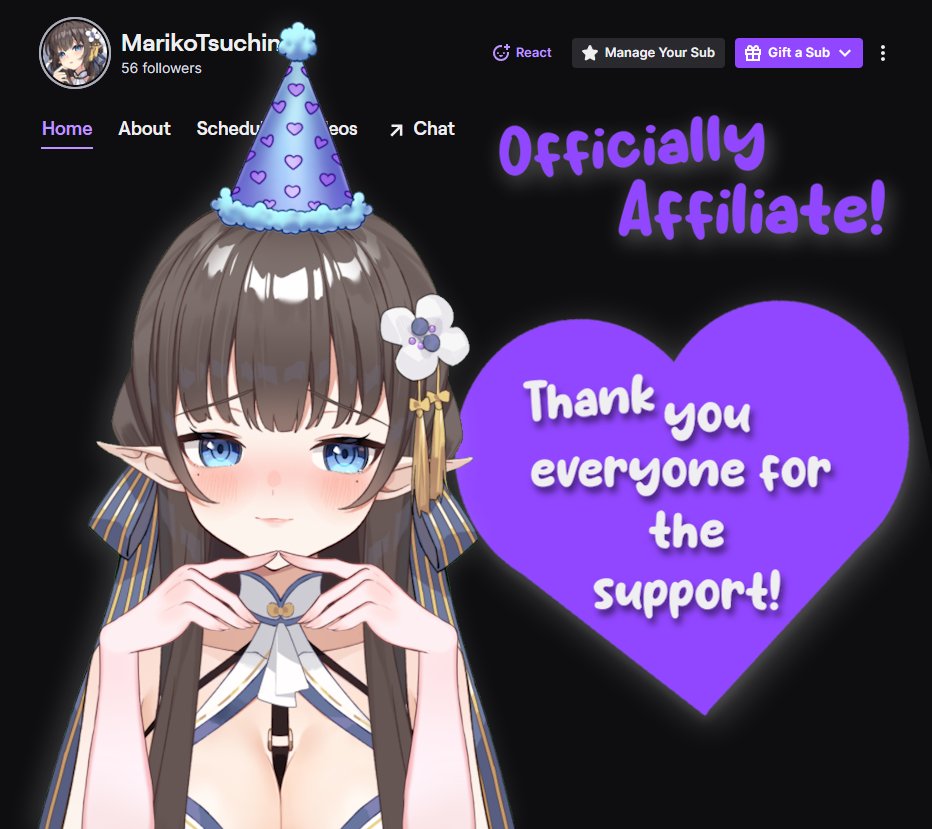 MarikoTsuchino's tweet photo. i posted earlier today but now im actually officially affiliate, thank you everyone for the support, i love u all !! (˚ ˃̣̣̥⌓˂̣̣̥  )づ♡

#TwitchAffilate #TwitchStreamers #VTuberEN #VTuberUprising https://t.co/W316CK4ifb