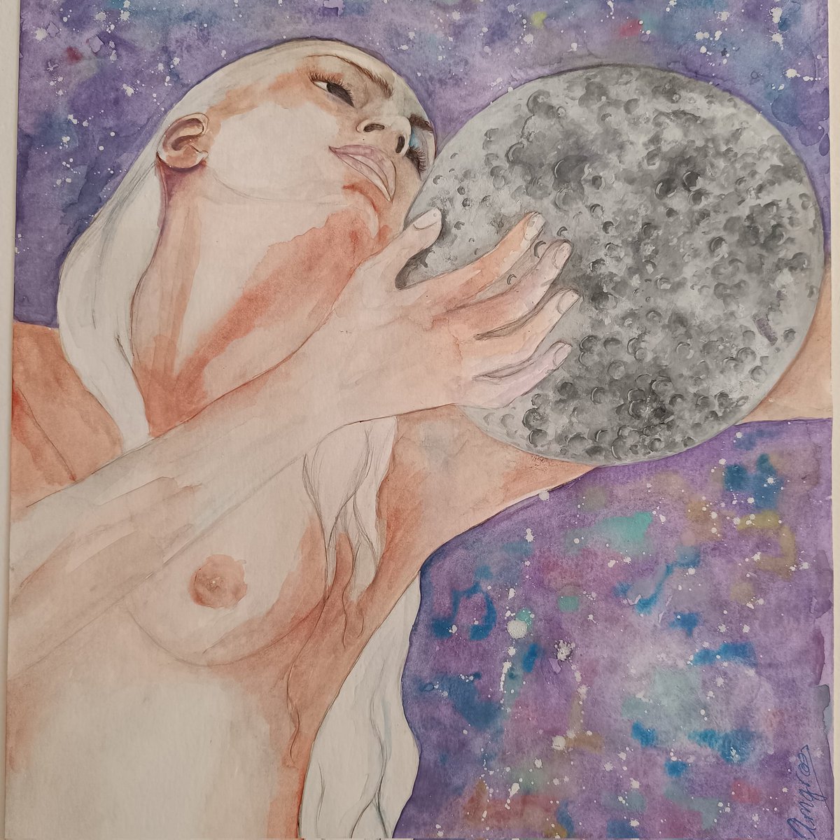 Nosotras, las hijas de la Luna, somos testigos de nuestros propios ciclos, de nuestras transformaciones y de la eterna danza entre luz y sombra. 🌙✨

Acuarela sobré papel 
 30x40
<a href="/AgataAmgros/">Agata Amgros</a>