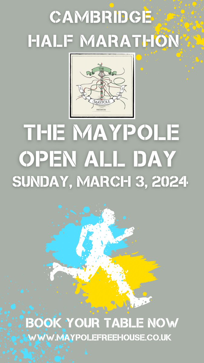 The Maypole will be open all day on Sunday, 3rd March for the Cambridge Half Marathon.