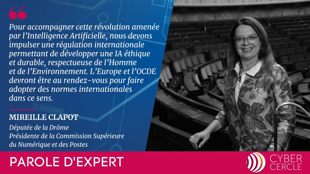 CyberCercle's tweet photo. đ#VendrediLecture
âLâ#intelligenceartificielle : une difficile conciliation entre #regulation et #innovationâ, une #ParoledExpertCyberCercle de @CLAPOTMireille, dĂ©putĂ©e de la DrĂŽme, PrĂ©sidente de la @CSNUMPOST
đhttps://t.co/7owcq4Nm2t
#numerique #IA #politiquespubliques https://t.co/IpQJAH8JFz