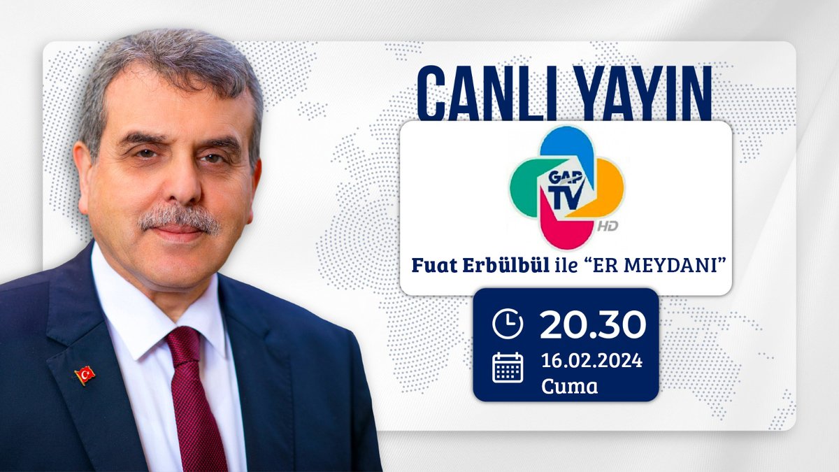 Bu akşam (16.02.2024) saat 20.30'da GAP TV ekranlarında <a href="/FErbulbul/">Fuat Erbülbül</a> ile canlı yayında olacağız.

İyi seyirler dilerim.