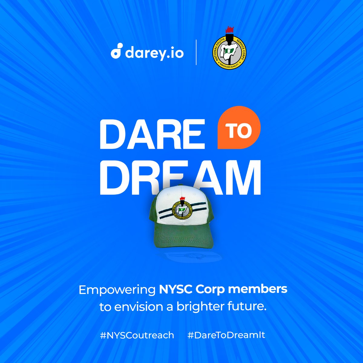 We are officially launching our campaign series at NYSC! 

The wait is over! Darey.io is Introducing the Dare To Dream Series 

#Dareyio #NyscOutreach #YouthEnpowerment #Daretodream