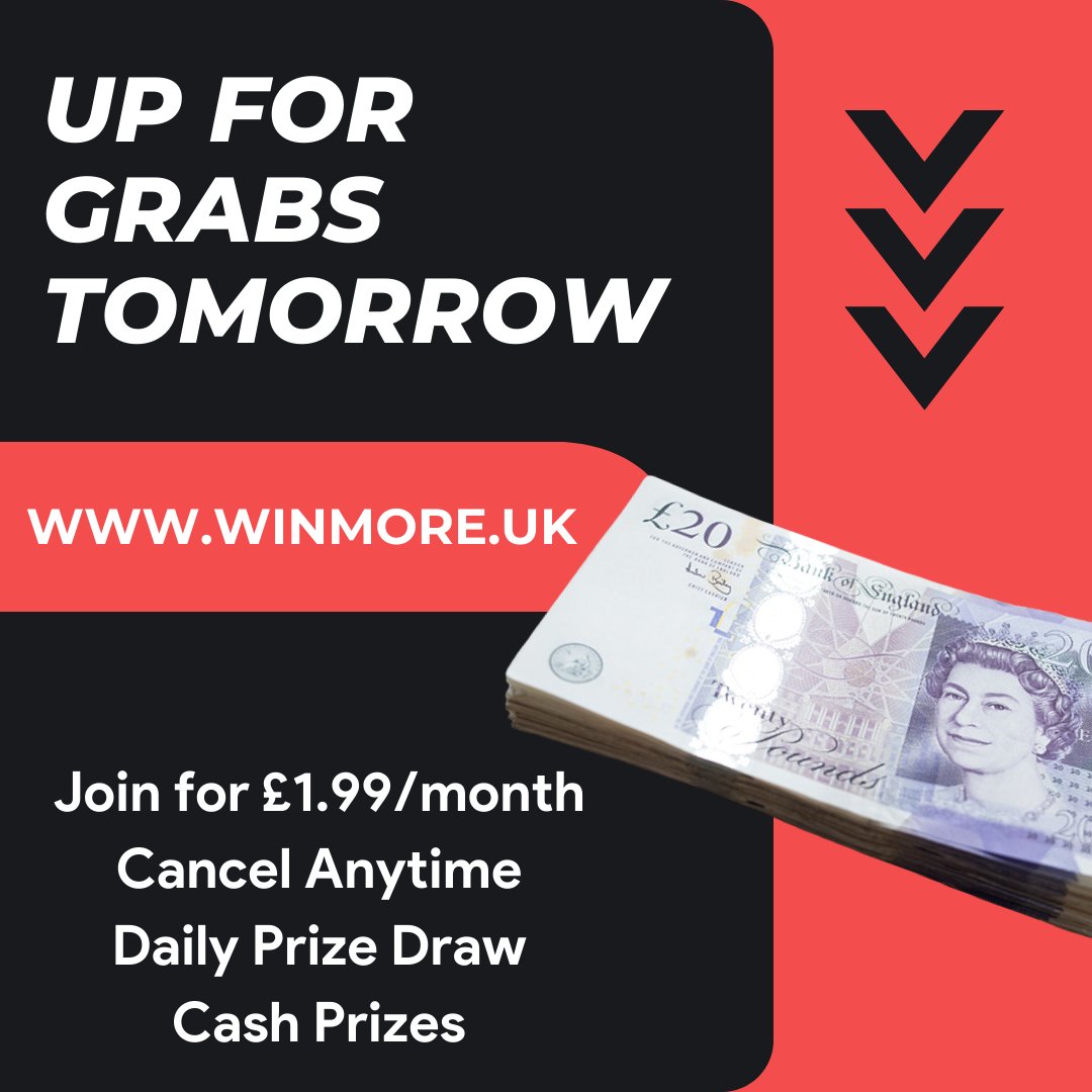 🤑 Get a chance to win £200 cash tomorrow! 💰 Join now for only £1.99 and cancel anytime - WinMore.uk. 💸 Don't miss out! Limited time offer. #WinBig #CashGiveaway 😍