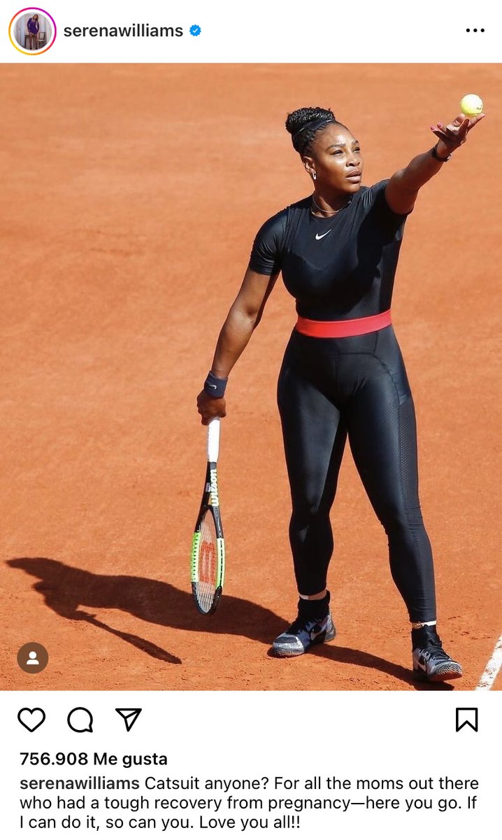 PoliticayModa's tweet photo. Cuando Serena Williams utilizó un mono por problemas circulación postparto, Roland Garros le reprochó vestimenta. Nadal defendió al torneo "pq hay q respetar normas". 

Él y otros jugadores varones tb las incumplieron, pero de ellos nadie se quejó... https://t.co/qV0wDPkLk4 https://t.co/6ggTm5sz16