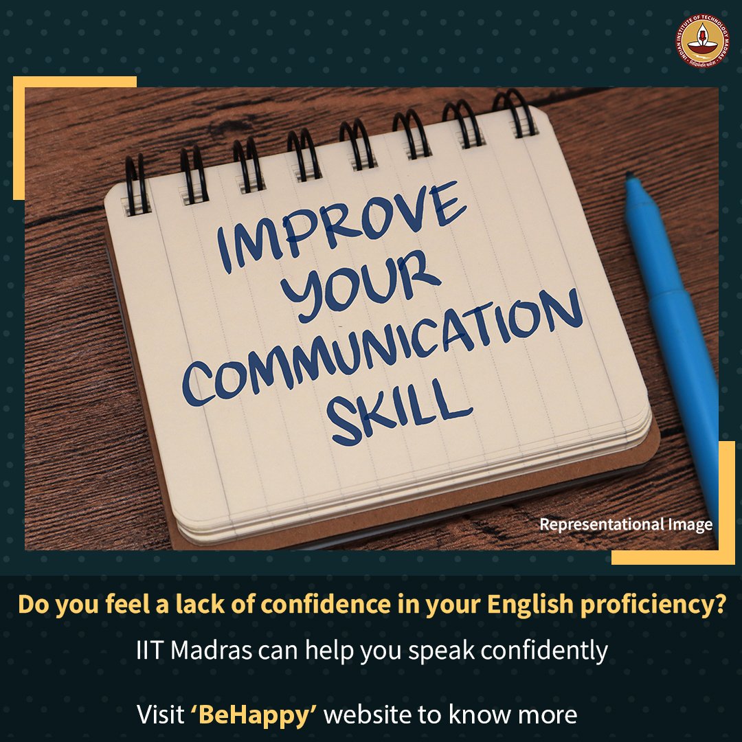 Many #students feel low self-esteem due to poor #communication skills or a lack of #English proficiency. For such students, @iitmadras' #BeHappy initiative is providing an online AI-based English #learning platform to help them #speak confidently. behappy.iitm.ac.in/communication-… #Kushal