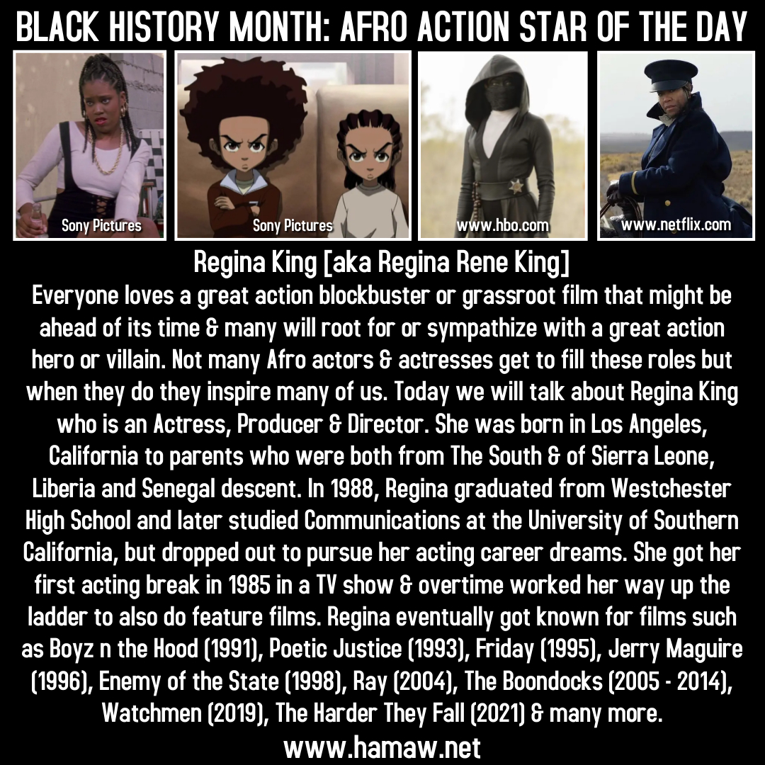 #afroactionstaroftheday #afroactionmoviestaroftheday #blackhistorymonth #blackhistory #ReginaKing #california #blackactresses #photooftheday #empowerment #africanmartialarts #martialarts #historicalafricanmartialartswellness #hamaw #sflhamaw #florida #southflorida #browardcounty