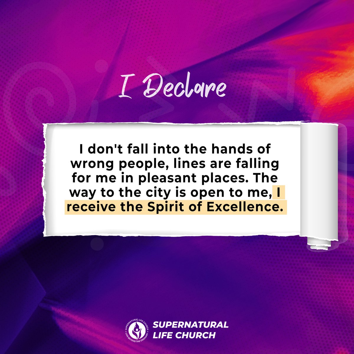 Declare these words over your life.
The power of life and death lies in your tongue.

#dailydeclaration
#theslcexperience
#slcfamilyworldwide
#supernaturallifechurch