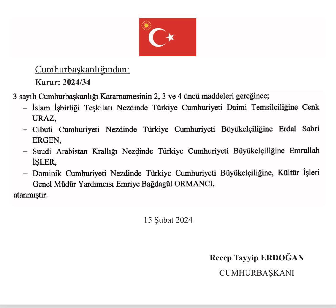 emrullahisler's tweet photo. Cumhurbaşkanımız Sn.@RTErdogan’ın tensipleriyle Suudi Arabistan Krallığı Nezdinde Türkiye Büyükelçisi olarak atandım. 

Şahsıma duyduğu güvenden dolayı Sn.Cumhurbaşkanımıza şükranlarımı sunuyorum

İki ülke arasındaki bağları daha da güçlendirmek için var gücümüzle çalışacağız🇹🇷🇸🇦 https://t.co/qkYL5cydDv