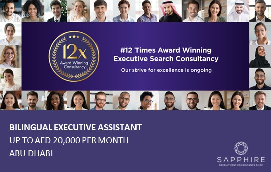 JOB OF THE DAY! BILINGUAL EXECUTIVE ASSISTANT, UP TO AED 20,000 PER MONTH, ABU DHABI

Must be fluent, written and verbal, in English and Arabic

sapphirerecruitment.ae/vacancies

#12TimesAwardWinningExecutiveSearchConsultancy #AbuDhabiJobs #EAJobs #PAJobs