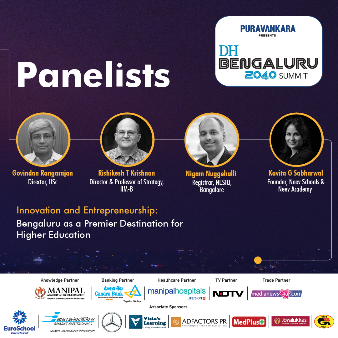 #DHBengaluru2040 | Envisioning Bengaluru as a global education hub in terms of quality, entrepreneurship and opportunities. Our eminent speakers' discussion will revolve around science, management and humanities that dominate the education landscape in the city. Welcome to the