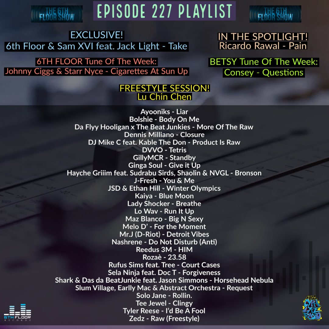 Episode 227 #ComingSoon (20/02/24) #The6thFloorShow

<a href="/EthanHillBeats1/">EthanHillBeats</a> <a href="/thesupremekaiya/">Kaiya</a> <a href="/ladyshocker/">Lady Shocker #general</a> <a href="/mazblancomusic/">MAZZALEAN</a> <a href="/nashrene__/">Nashrene</a> <a href="/reedus3m/">Reedus 3M</a> <a href="/rufus_sims_now/">formerly Weasel Sims</a> <a href="/SelaNinjaTz/">Sela Ninja</a> <a href="/shark_the_sob/">Shark the SOB</a> <a href="/sophjanecook/">OfficialSoloJane</a> <a href="/slumvillage/">Official SlumVillage</a> <a href="/EarllyMac/">Not perfect , but damn near</a> <a href="/AbstractOrchest/">Abstract Orchestra</a> <a href="/iamTeeJewel/">TEE JEWEL</a> <a href="/ZedzMusic/">Zedz</a>