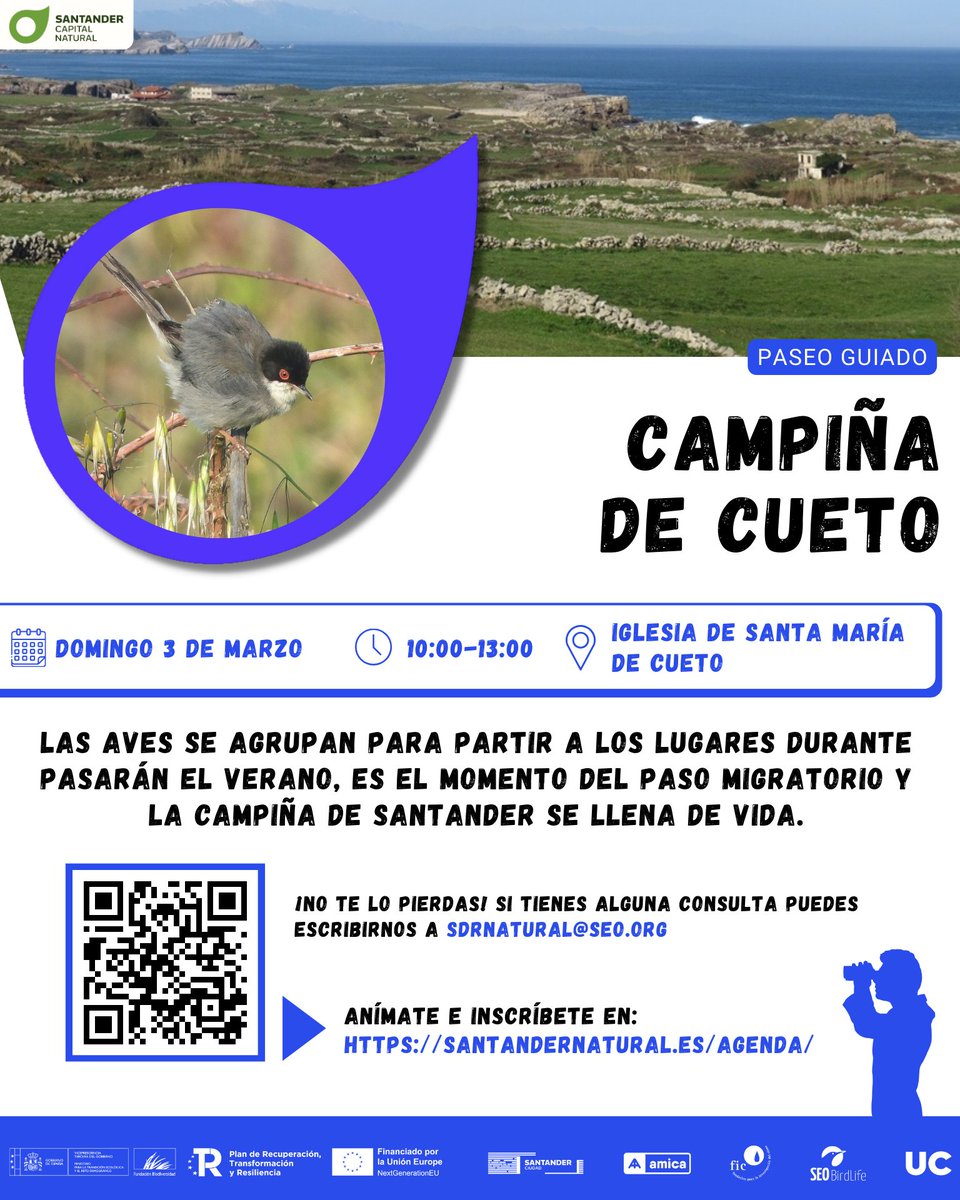 SDRnatural's tweet photo. Llega nuestro #Domingodeparque de marzo
Esta vez iremos a pajarear por la Campiña de Cueto, ¿te vienes?
📌Campiña de Cueto
📅domingo, 3 de marzo
⏰de 10 a 13h
📝https://t.co/YYVs98Ca6R
¡No olvides prismáticos y calzado adecuado!
#Planderecuperacion #ProyectosPRTR @FBiodiversidad https://t.co/aALTuyBowu