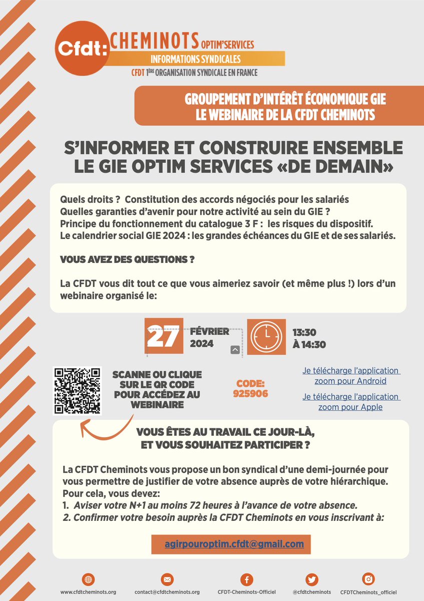 GIE || le webinaire de la CFDT Cheminots. 👀 💻 RDV le 27 février à 13h30 ❗️❗️
🔗 tinyurl.com/yc5y4e4c