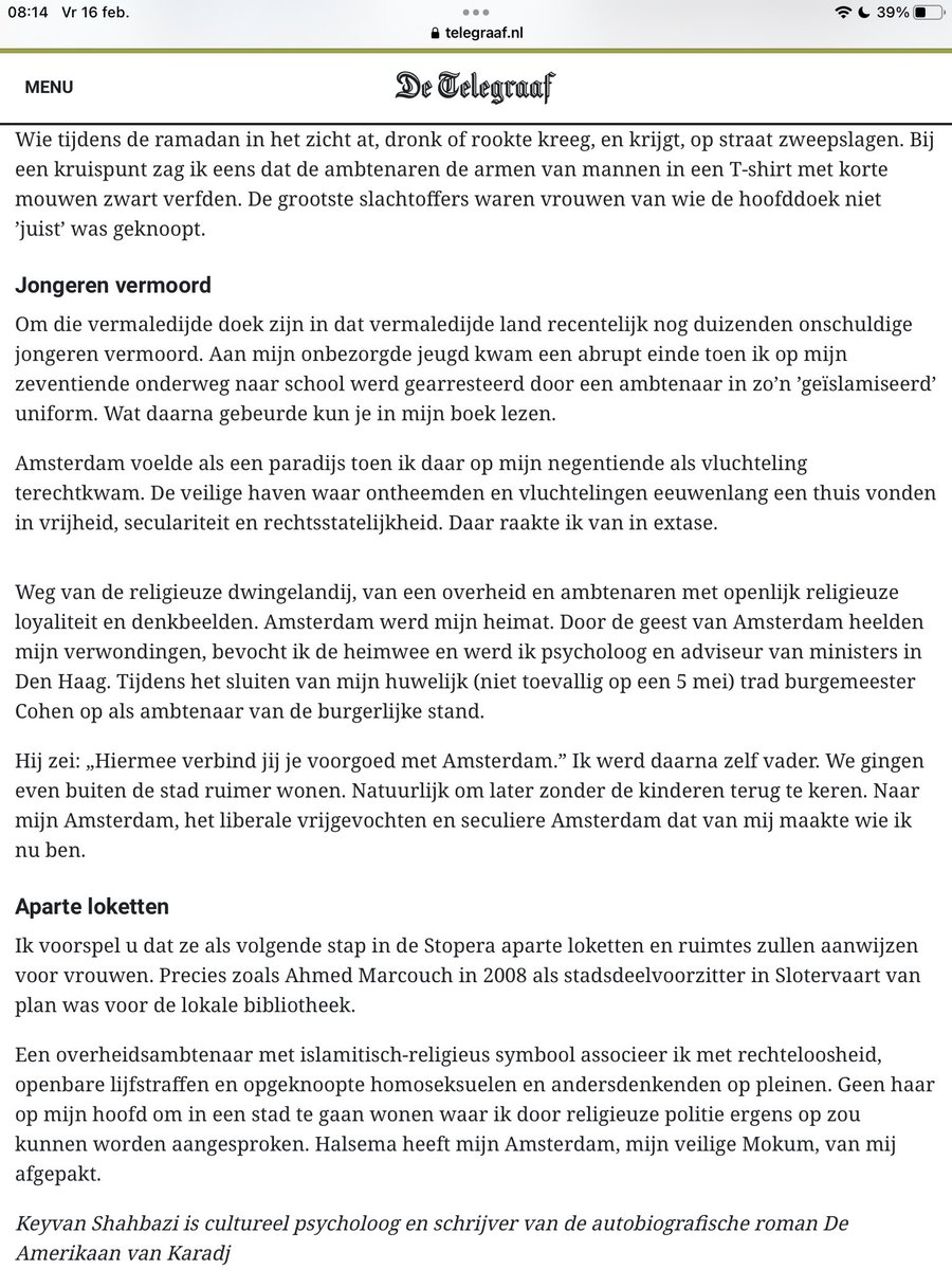 EliseSteilberg's tweet photo. "Een ..ambtenaar met islamitisch-religieus symbool associeer ik met rechteloosheid, openbare lijfstraffen, opgeknoopte homoseksuelen en andersdenkenden op pleinen. Geen haar op mijn hoofd om.. te gaan wonen waar ik door religieuze politie ergens op zou kunnen worden aangesproken" https://t.co/H8k58eZy3P