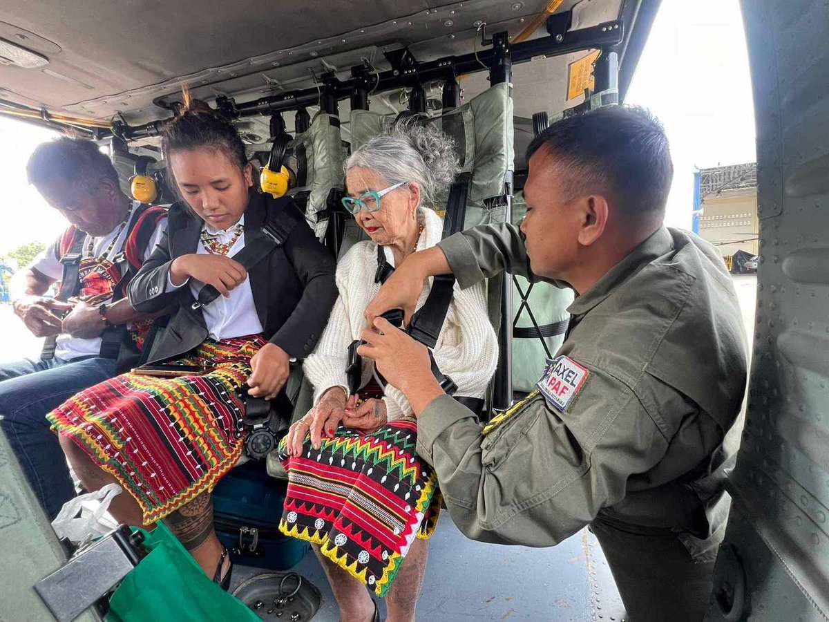 TeamAFP's tweet photo. A “LEGENDARY” JOURNEY | The AFP is grateful for the safe journey of Apo Whang-od from her remote village in Buscalan, Kalinga, to Manila and back on February 15 using Philippine Air Force’s Black Hawk helicopter. 

#OneAFPOnePHILIPPINES
#StrongAFPStrongPHILIPPINES
#AFPyoucanTRUST https://t.co/w9JiKHQv2t