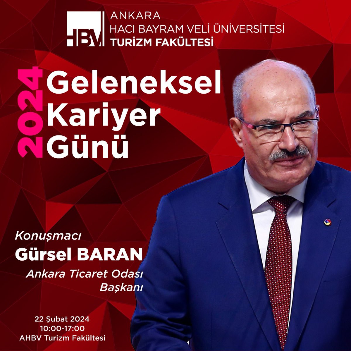 Turizm Fakültemizin gerçekleştireceği 'Geleneksel Kariyer Günü' etkinliğine T.C. Kültür ve Turizm Bakanlığı Bakan Yardımcısı Dr. Batuhan Mumcu, Rektörümüz Prof. Dr. M. Naci Bostancı ve ATO Başkanı Gürsel Baran konuşmacı olarak katılacaktır.@BatuhanMUMCU @nacibostanci @GurselBaran