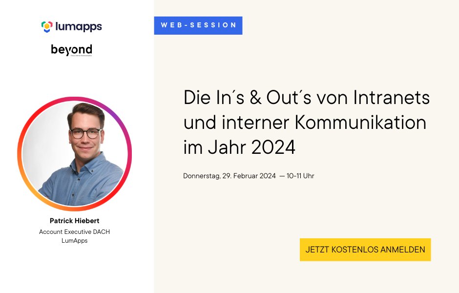 Ihr Intranet sollte nicht im Gestern verweilen, während die Welt von heute voranschreitet. 🚀

Diskutieren Sie mit uns in unserer kostenfreien Web-Session am 29.02. die In's &amp; Out's von #intranets und #internekommunikation.

👉 interne-kommunikation.net/medien/websess…