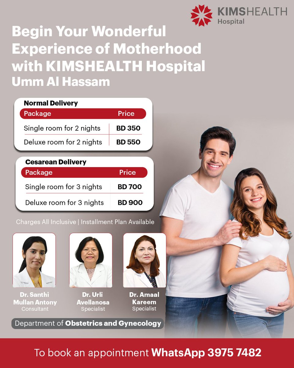 GDNonline's tweet photo. Start your motherhood journey with KIMSHEALTH.
Avail our delivery packages at KIMSHEALTH Hospital today.
For more information , please call 1782 2123 or WhatsApp 3975 7482
#delivery #pregnancy #mothertobe #mother #newborn #naturaldelivery #womenshealth #gynecology #obgyn #healthservices #health #wellbeing #kimshealth #hospital #bahrain