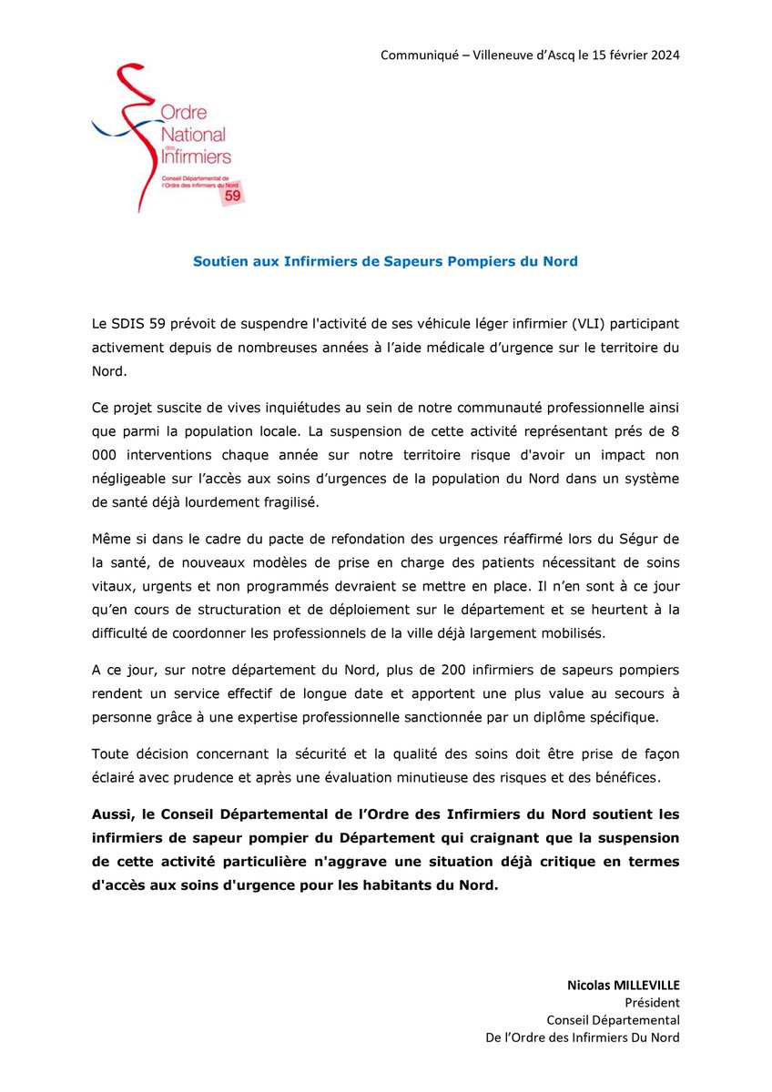 🚨⛑️Suspension des VLI dans le Nord, vives inquiétudes au sujet de la dégradation de l’aide médical d’urgence sur le territoire. #ISP #InfirmiersDunord #EngagementProfessionel