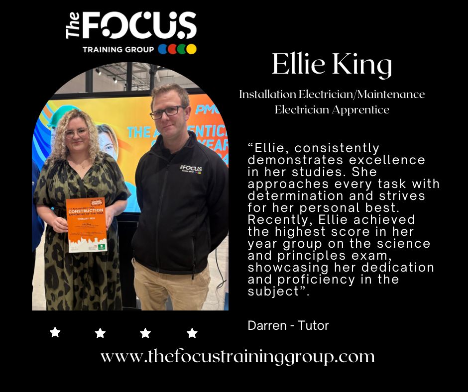 focustrainingsw's tweet photo. Celebrating Ellie, our Electrical Apprentice, for her achievement as a finalist at Plymouth's Apprentice of the Year Awards, congratulations, Ellie🌟 
If you are interested in an Electrical Apprenticeship come to one of our Open Evenings in March 
https://t.co/JCxNt9Xzte https://t.co/mZtGSuImI4