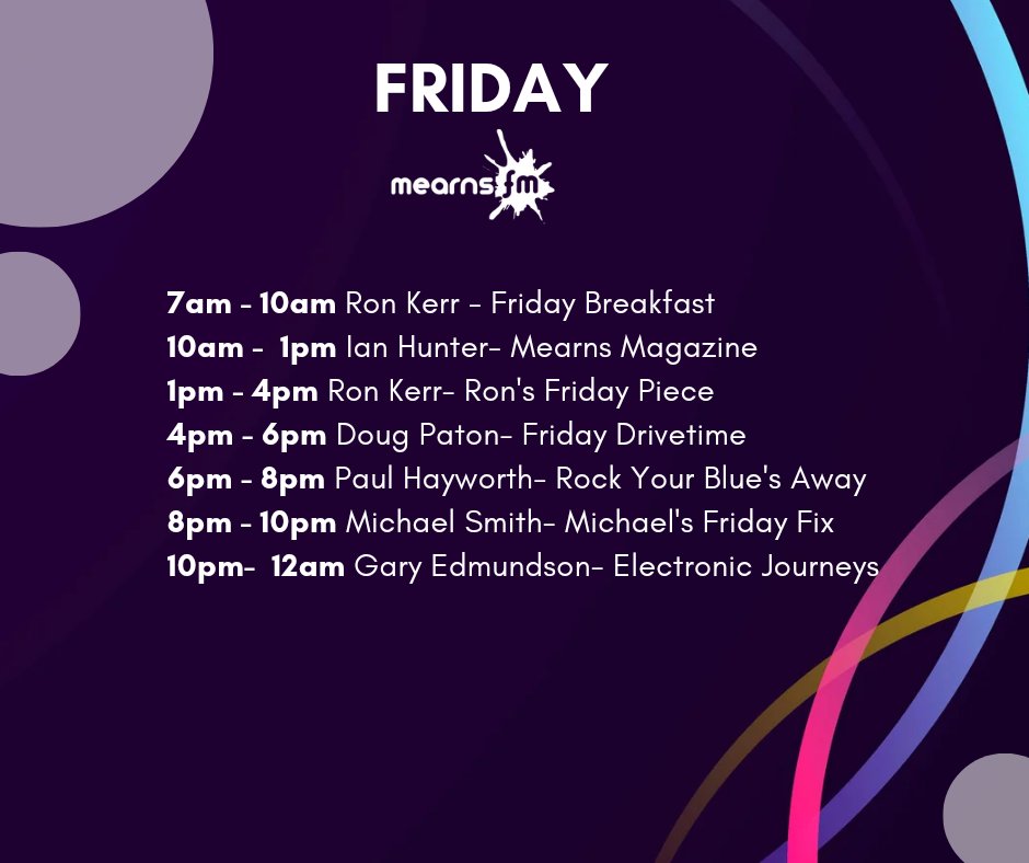 Friday night's on MearnsFM is where you will find The Friday Fix hosted by our outdoor events compere Michael, he's on from 8pm with disco and party tunes!