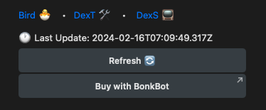 🚀 TokenScan version 0.6 &amp; Refresh Function 🚀

Visit: t.me/wenservicessol

✅ More stable Burn and Rug alerts
✅ Better Telegram Markup
✅ Unified Token Scan Utility
✅ More Token Informations

💫 Refresh Button 💫

#Solana #SOL