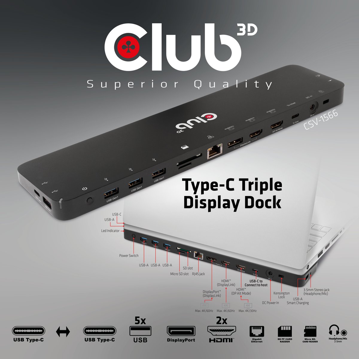 Upgrade your connectivity game with the CSV-1566 dynamic PD charging dock, offering an all-in-one solution for your audio, video, data, and power needs.

With its 120W power supply, our docking station ensures seamless performance while charging your devices at lightning speed!