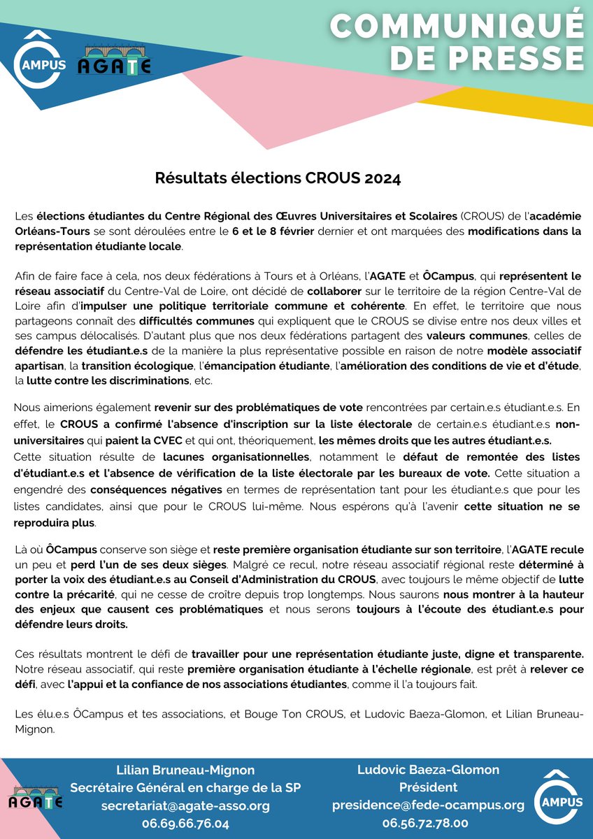 #CDP 
Les élections CROUS ⚠️
🟡 ÔCampus et l'AGATE reviennent sur ces élections. 

➡️ La représentation est importante pour tous les étudiants et toutes les étudiantes. 
➡️ Les problématiques auxquelles les étudiant.e.s ont pu être confronté.e.s.