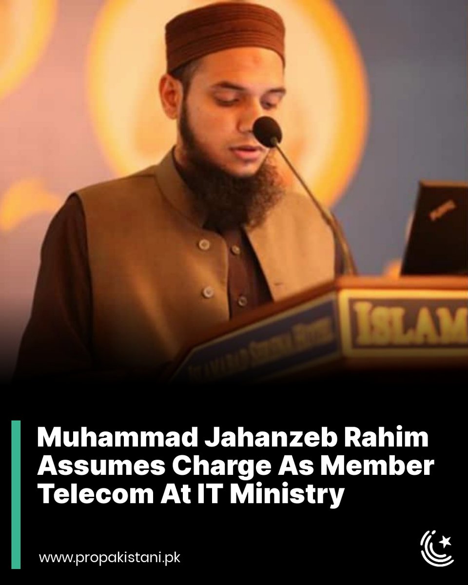 ProPakistaniPK's tweet photo. Muhammad Jahanzeb Rahim has recently been appointed as Member Telecom within the Ministry of IT and Telecom Pakistan.

Read More: https://t.co/ZvvBHW6XQS https://t.co/St45lDIQ2r