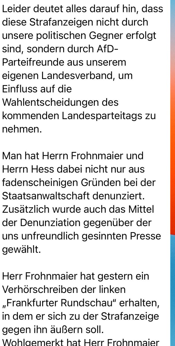 Dieses Schreiben kursiert gerade im AfD-Landesverband Baden-Württemberg - dem von Co-Parteichefin Weidel. Abgesehen vom putzigen Verständnis, das sich im Begriff „Verhörschreiben“ äußert, offenbart sich hier ein Bild, das wenig mit der propagierten Geschlossenheit gemein hat.