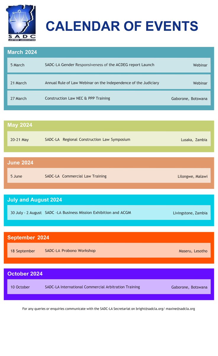The SADC-LA 2024 events calender is now out. We look forward to your active support and partipation