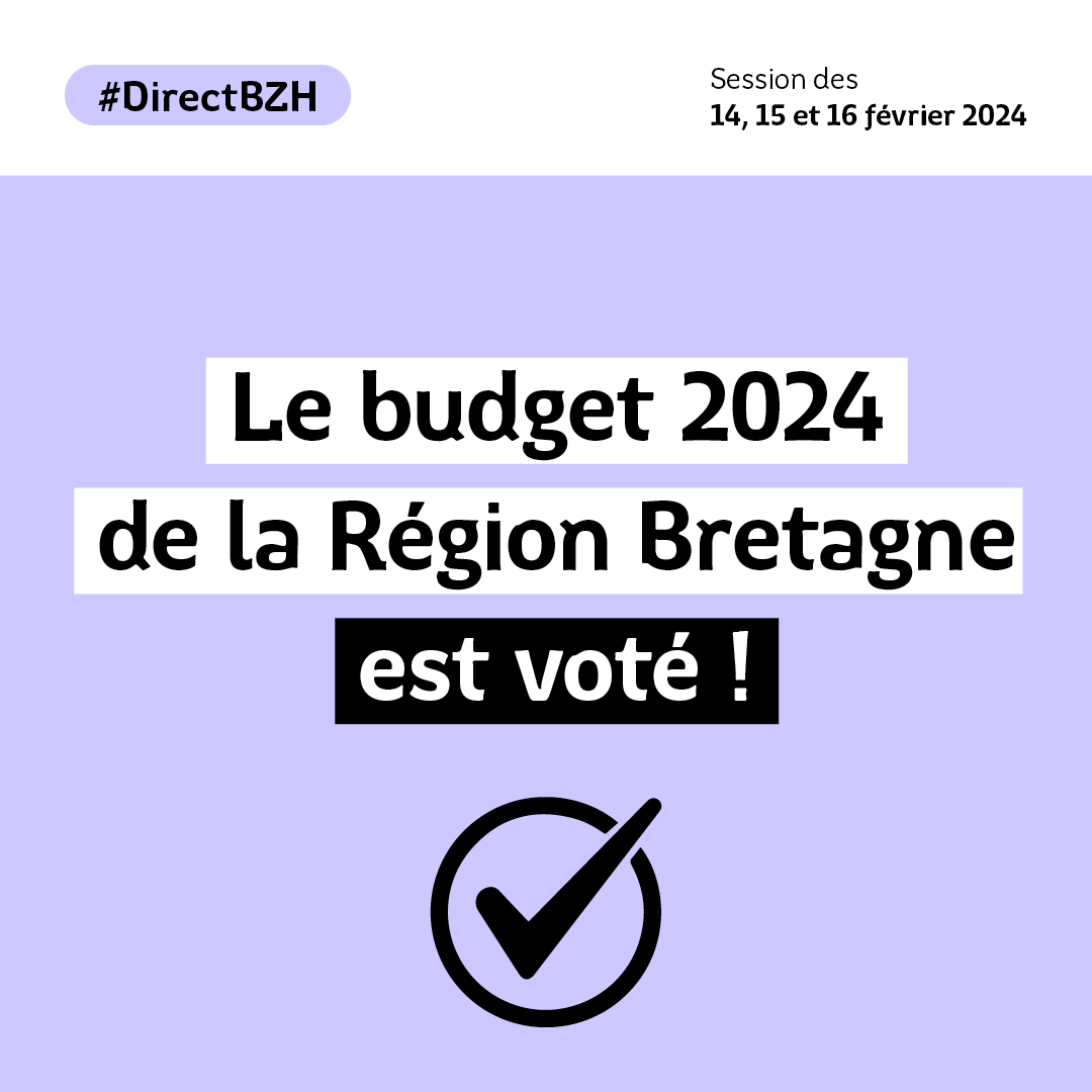 #DirectBZH | ☑️ Le budget 2024 de la Région Bretagne a été adopté !

Dernière journée de session : à suivre en direct sur notre site et avec le hashtag #DirectBZH