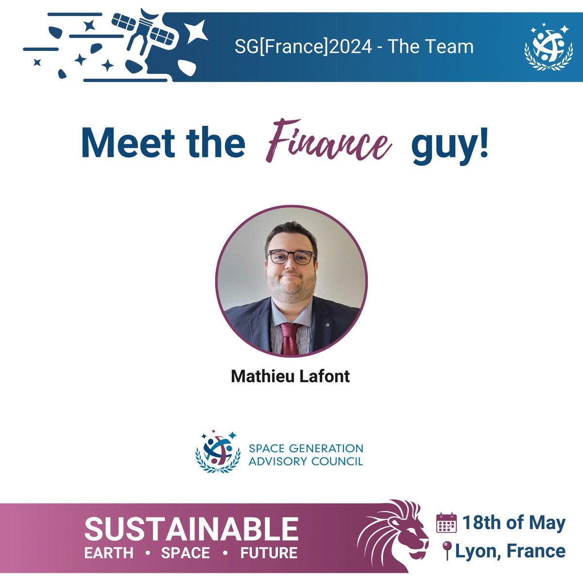 SGAC's tweet image. 🚀 We&apos;re looking forward to the next SG[France] that will take place the 18th of May in Lyon!

👏 Behind the scenes, an amazing team is working hard, get to know them below! 

🌟 Stay connected for more updates on the event.

#SGFrance2024 #SpaceSustainability