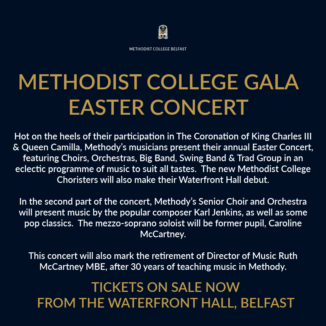 MethodyBelfast's tweet photo. Tickets on Sale Now for Methodist College Gala Easter Concert - Waterfront Hall - Thursday 14th March 2024

https://t.co/26ikMY2Nkp

#MCB #Music #EasterConcert #MadetoLead https://t.co/J8yxffiJh9