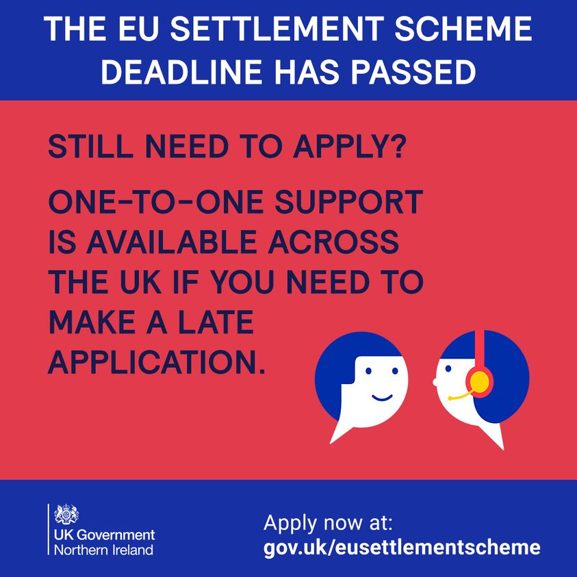 AdviceNI's tweet photo. ���Still need to apply for the #EU #SettlementScheme? Get the support &amp; advice you need to make a late application: ✅Free, Confidential and Professional 📞0800 915 4604 📧advice@adviceni.net  #EUSS https://t.co/RuKS3wuEoc