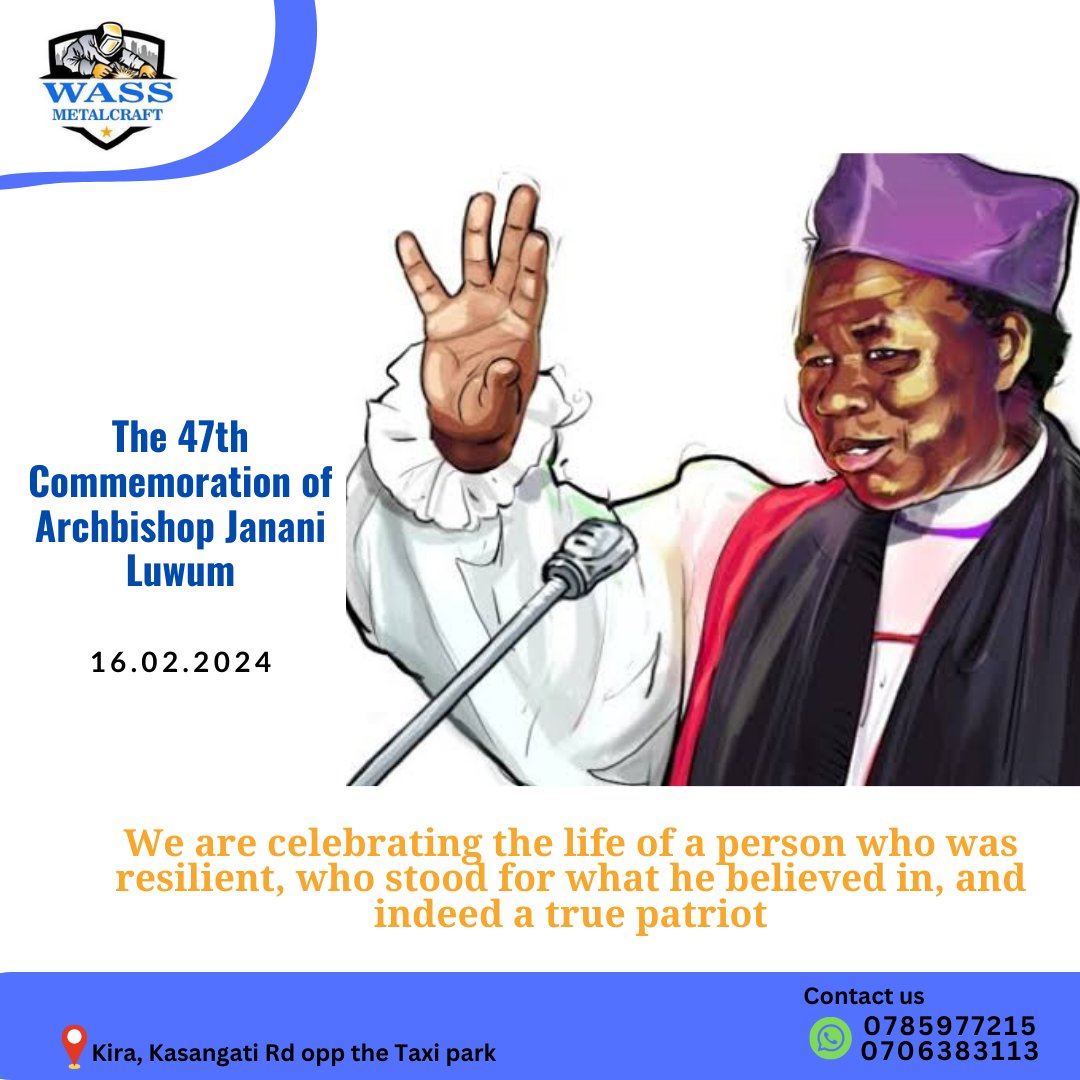 Today, Wass Metalcrafts proudly commemorates Janani Luwum Day, honoring a legacy of courage and integrity. Just as Archbishop Luwum stood for justice, we're committed to excellence in welding . Let's continue to uphold his values in all we do. #JananiLuwumDay #WassMetalcrafts
