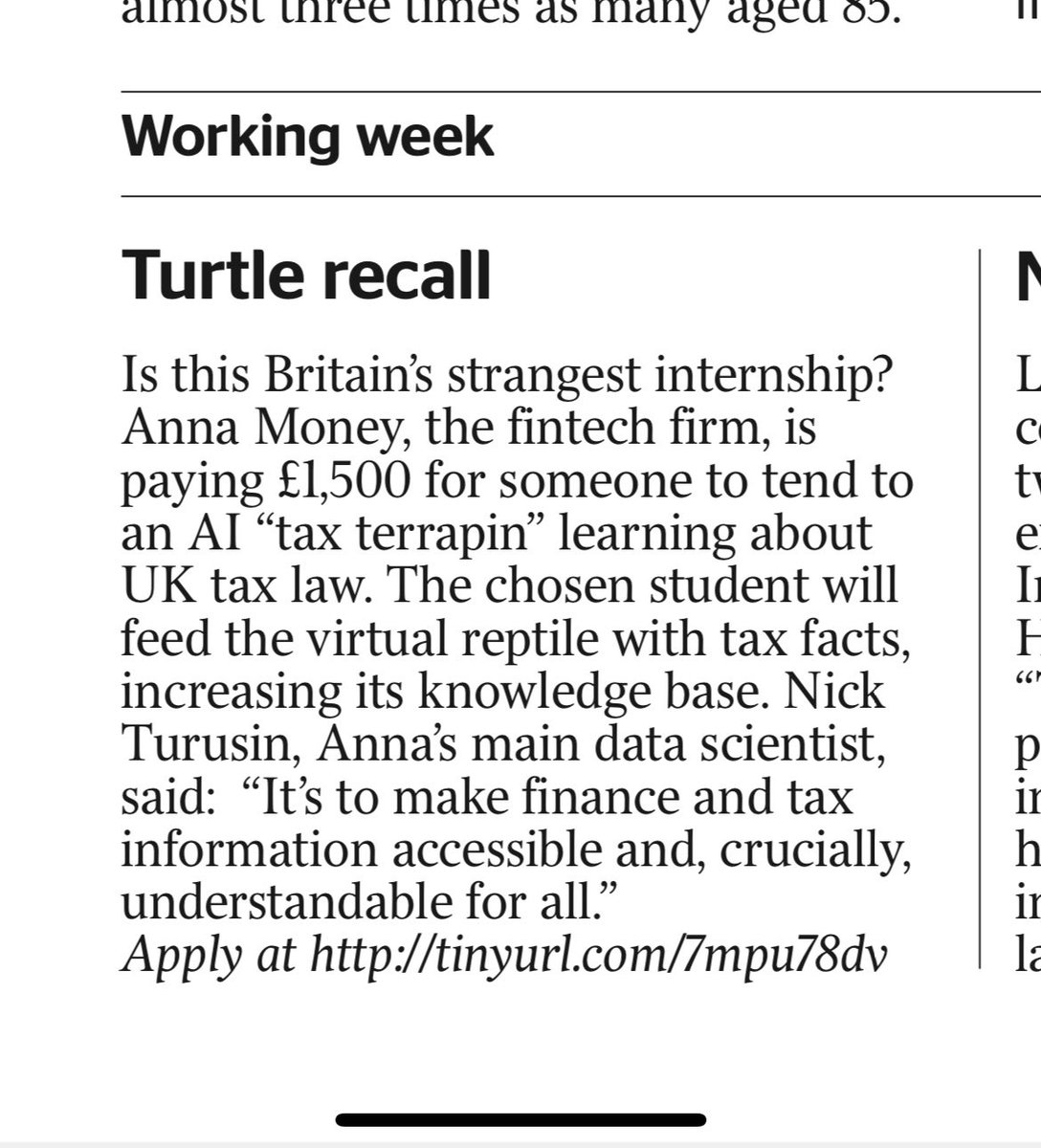 Tracey Blake (@motherstartups) on Twitter photo Thanks so much to <a href="/JJhamilton/">Jane J Hamilton ✍️</a> for featuring <a href="/ANNAMoneyUK/">ANNA Money</a>’s Tax Terrapin Internship in <a href="/thetimes/">The Times and The Sunday Times</a> today - loving the headlines.... Turtle Recall in the paper and Virtual Zookeeper on line!
#intershipopportunity
thetimes.co.uk/article/ageism… Thanks so much to <a href="/JJhamilton/">Jane J Hamilton ✍️</a> for featuring <a href="/ANNAMoneyUK/">ANNA Money</a>’s Tax Terrapin Internship in <a href="/thetimes/">The Times and The Sunday Times</a> today - loving the headlines.... Turtle Recall in the paper and Virtual Zookeeper on line!
#intershipopportunity
thetimes.co.uk/article/ageism…