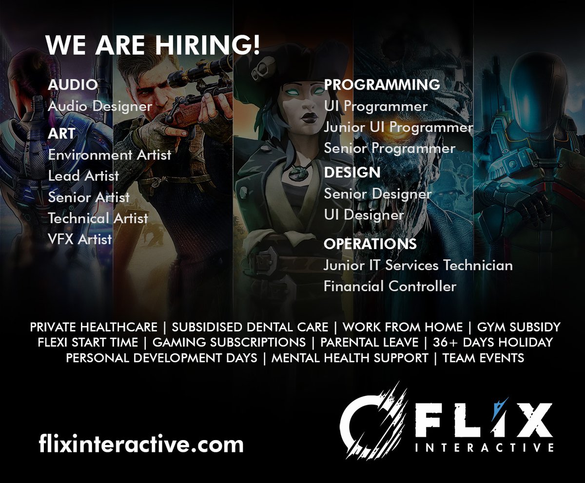 FlixInteractive's tweet photo. 🚨We are hiring! 🚨
As Flix continues to grow, we have multiple open roles available across a range of AAA game development disciplines including: 

🔊 Audio
🎨 Art
🏃‍♀️ Animation
👩‍💻 Programming
💻 Design
📒 Operations

Find all of the info at https://t.co/uAO2fPS5OJ https://t.co/4LeMr36XAd