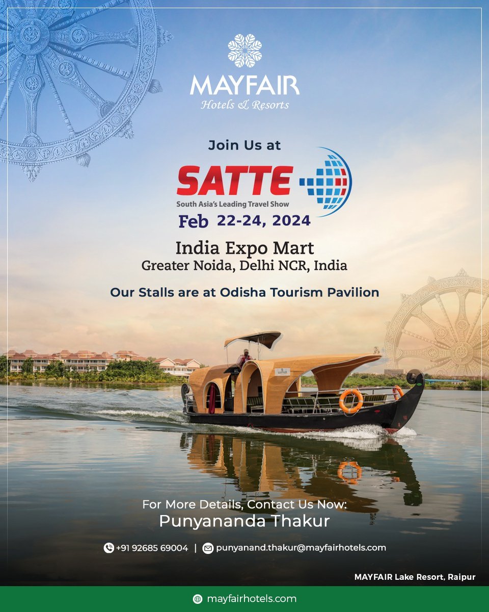 Join us at SATTE, India Expo Mart, Greater Noida, from February 22 to February 24. Visit our stall in the Odisha Pavilion, where we showcase our unique properties. Come and experience the warm hospitality of Mayfair Hotels and Resorts. #Mayfair #MayfairHotelsandResorts #SATTE