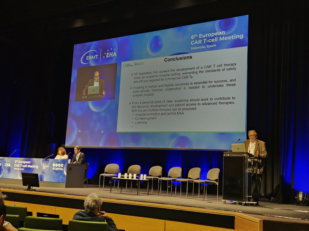 11:25

Gonzalo Calvo @hospitalclinic: The (invaluable) Role of Hospital Exemption for ATMPs in the EU.  #CART24 @TheEBMT
@EHA_Hematology