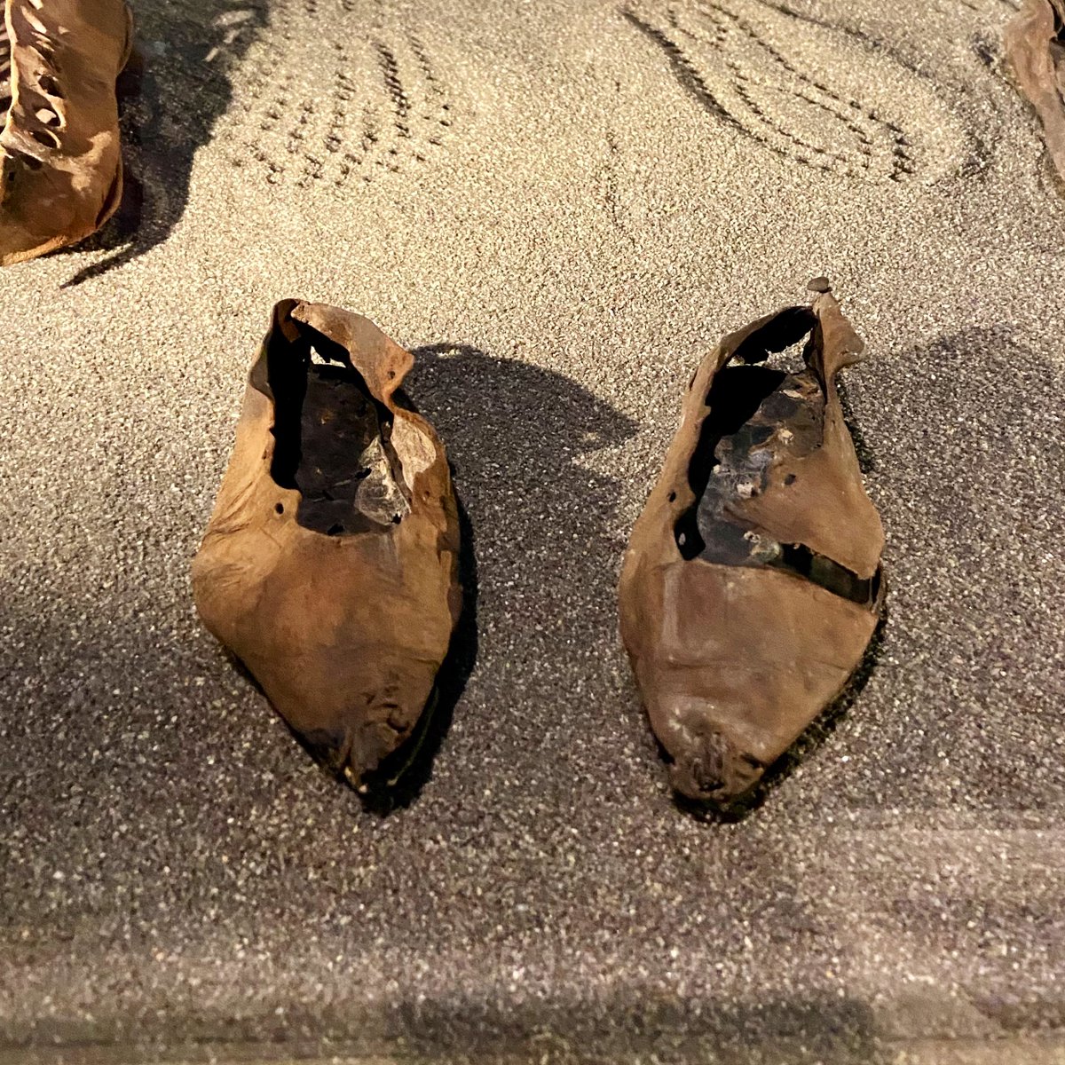 Lots of shoes have been found at Roman Vindolanda but it is rare to find a pair. These remarkably well preserved leather shoes belonged to a young child, the equivalent size of a modern UK children’s size 11.  Currently on display at  the #LegionExhibition   #FindsFriday