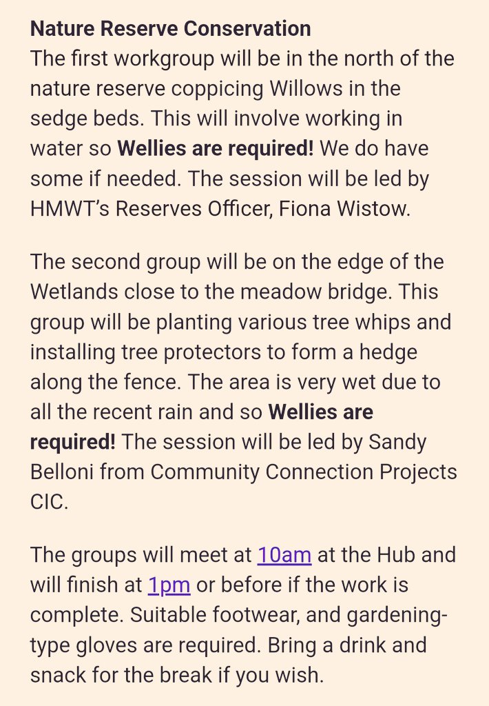 CassioburyFOCP's tweet photo. Sat. 17th Feb. is our volunteering day.   
We will be running two groups of conservation teams. One will be planting trees along the edge of the new Wetlands fence the other will be coppicing Willows in the sedge beds north of the nature reserve
#Cassiobury #Watford
@HMWTBadger https://t.co/h0w1cORIfT