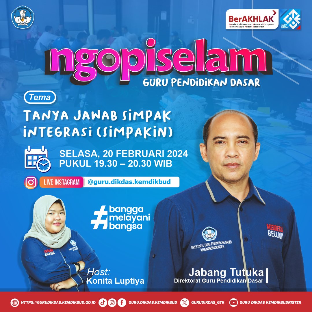 guru_dikdas's tweet photo. Hallo #Sahabatgurudikdas, apa kabarnya?
Topik NgopiSelam episode kali ini akan membahas seputar SIMPAK Integrasi (SIM-PAKin)
🧮Selasa, 20 Februari 2024,
🕢Pukul 19.30 s.d. 20.30 WIB
Live IG @guru.dikdas.kemdikbud
#ngopiselam
#sahabatgurudikdas
#simpakin https://t.co/CvL7AscxHu